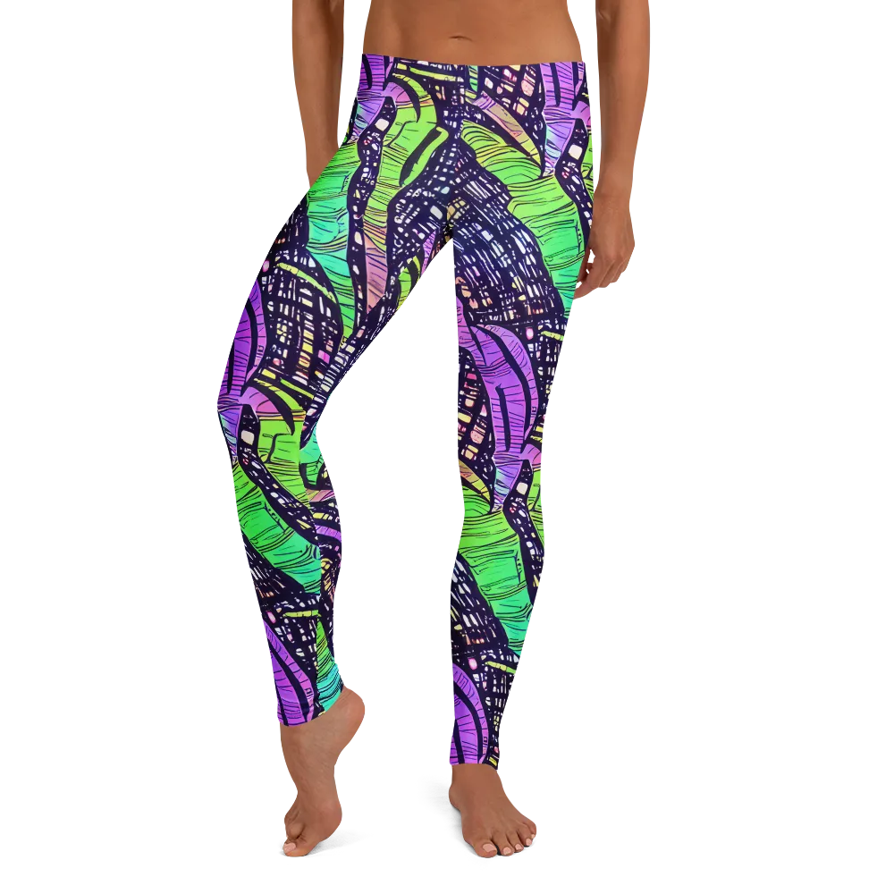 Neon Jungle Grid on Leggings — Front