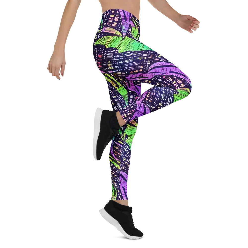 Neon Jungle Grid on Leggings — Right