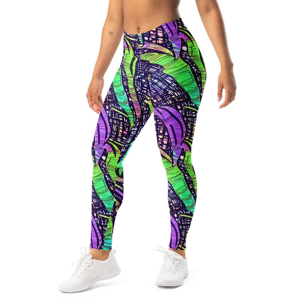 Neon Jungle Grid on Leggings — Left Front