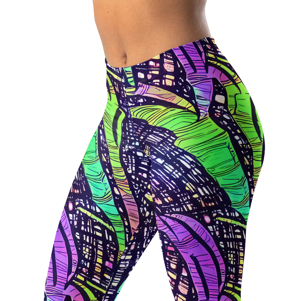 Neon Jungle Grid on Leggings — Left Front