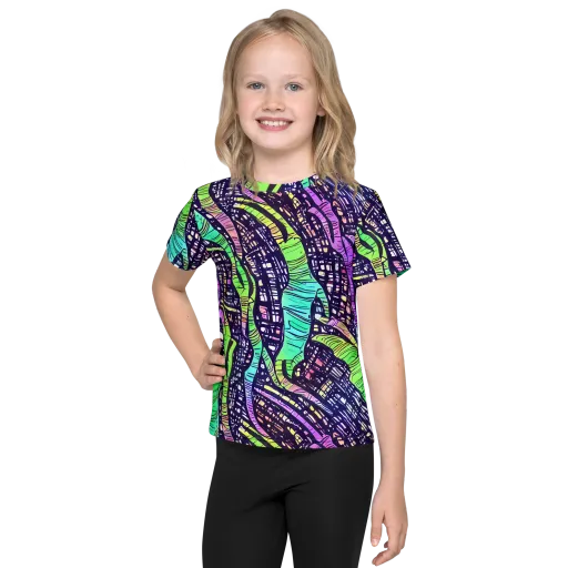 Neon Jungle Grid on a Kids Crew Neck T-Shirt