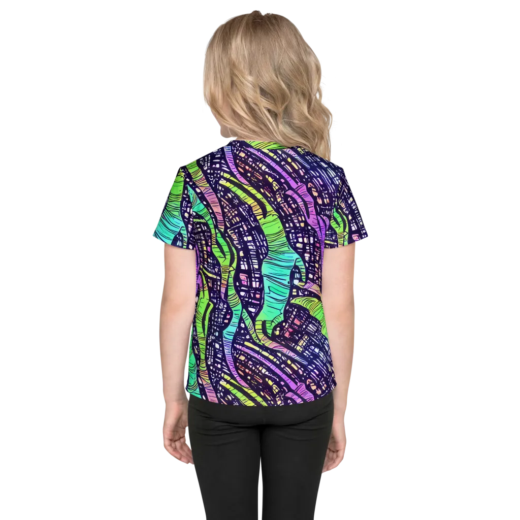 Neon Jungle Grid on Kids Crew Neck T-Shirt — Back