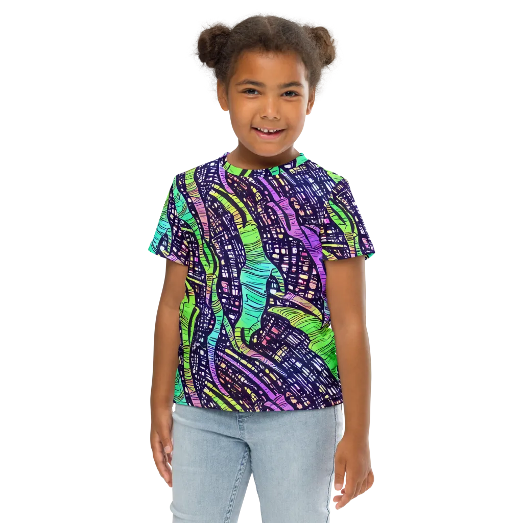 Neon Jungle Grid on Kids Crew Neck T-Shirt — Front