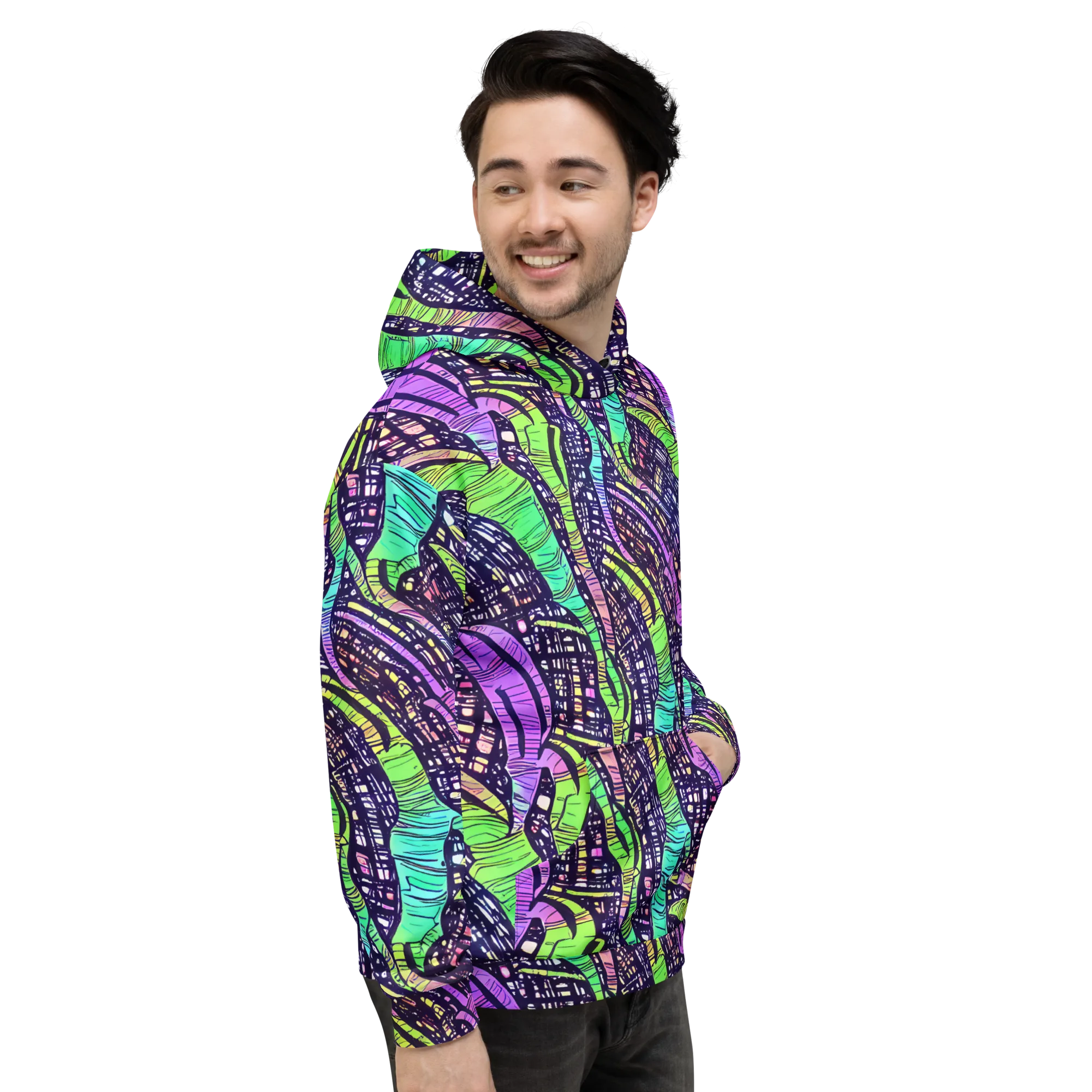 Neon Jungle Grid on Hoodie — Right