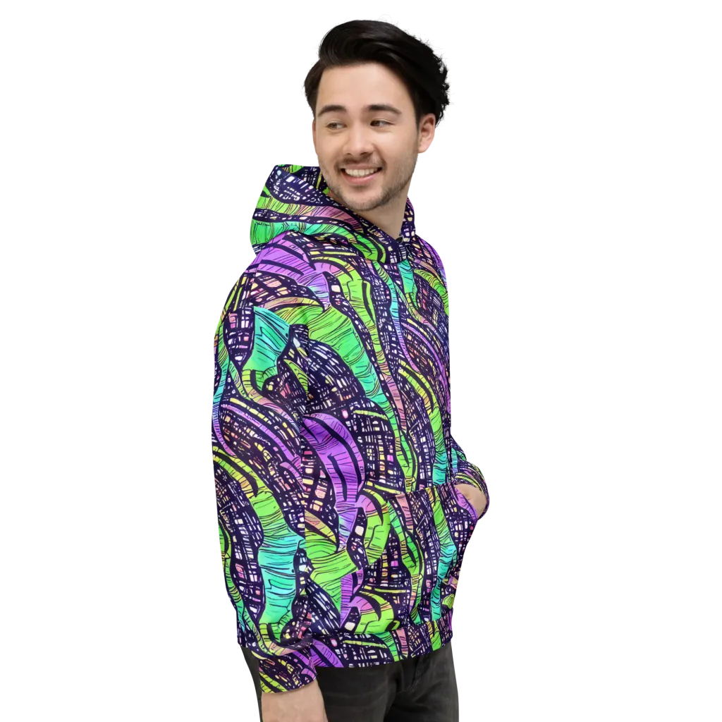 Neon Jungle Grid on Hoodie — Right