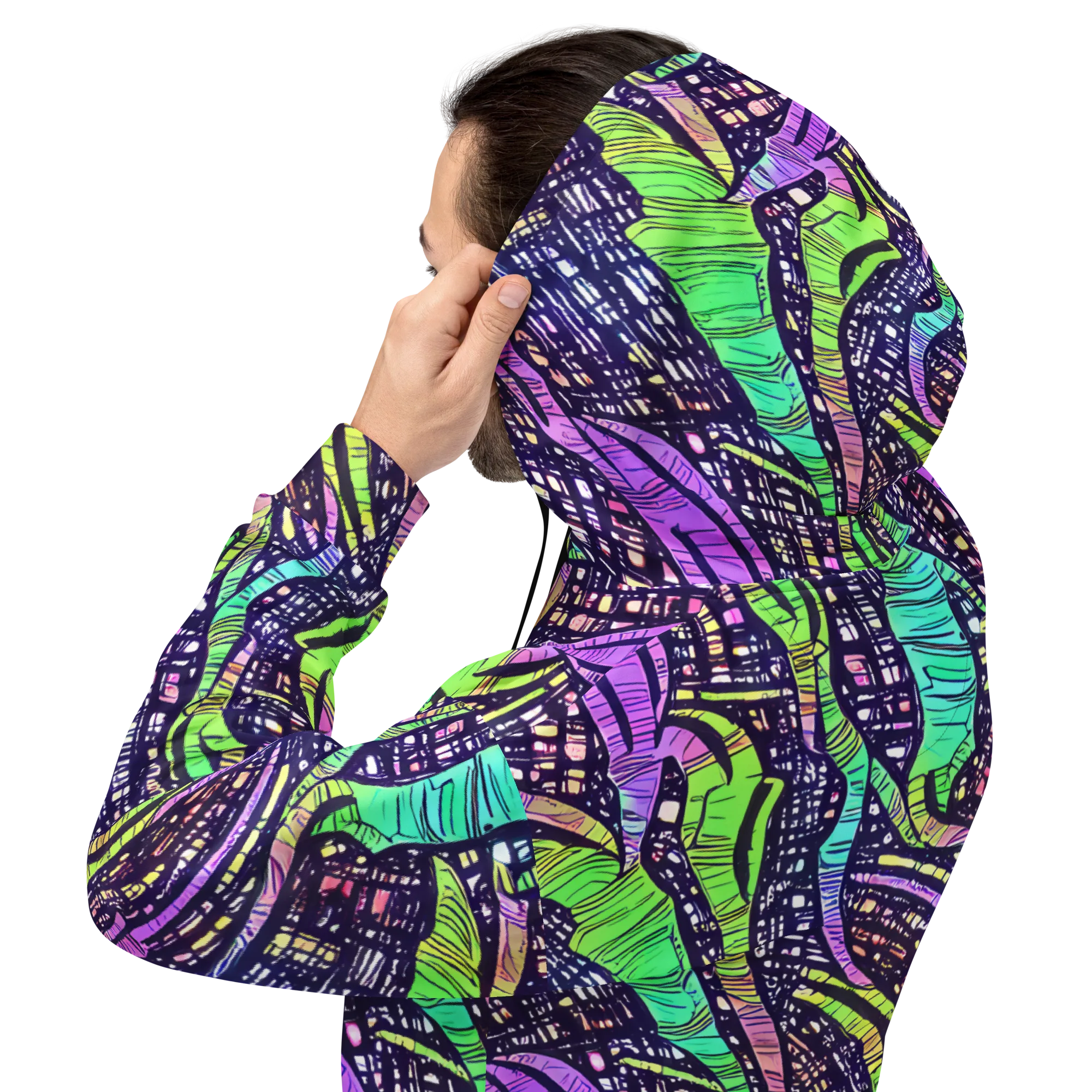 Neon Jungle Grid on Hoodie — Back