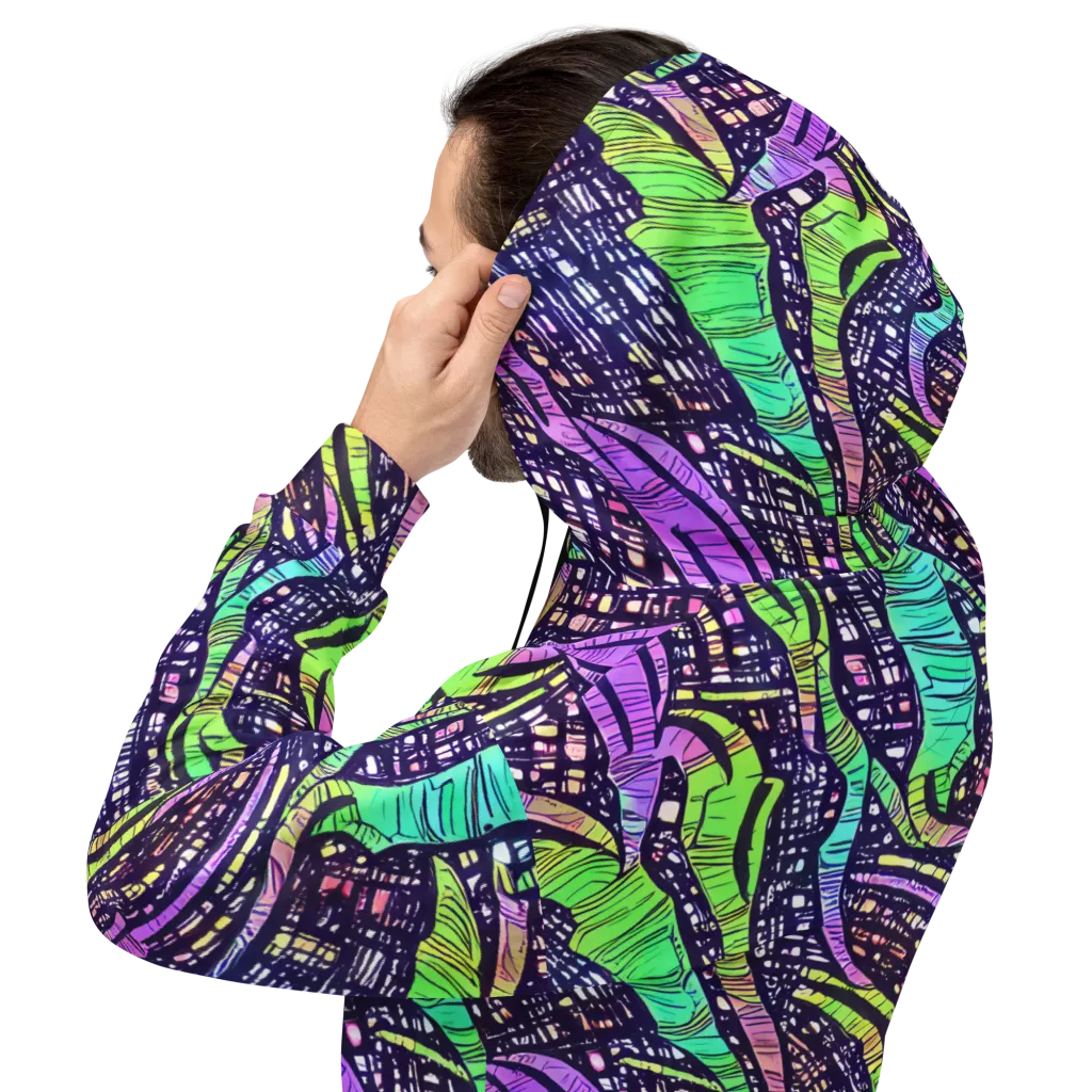 Neon Jungle Grid on Hoodie — Back