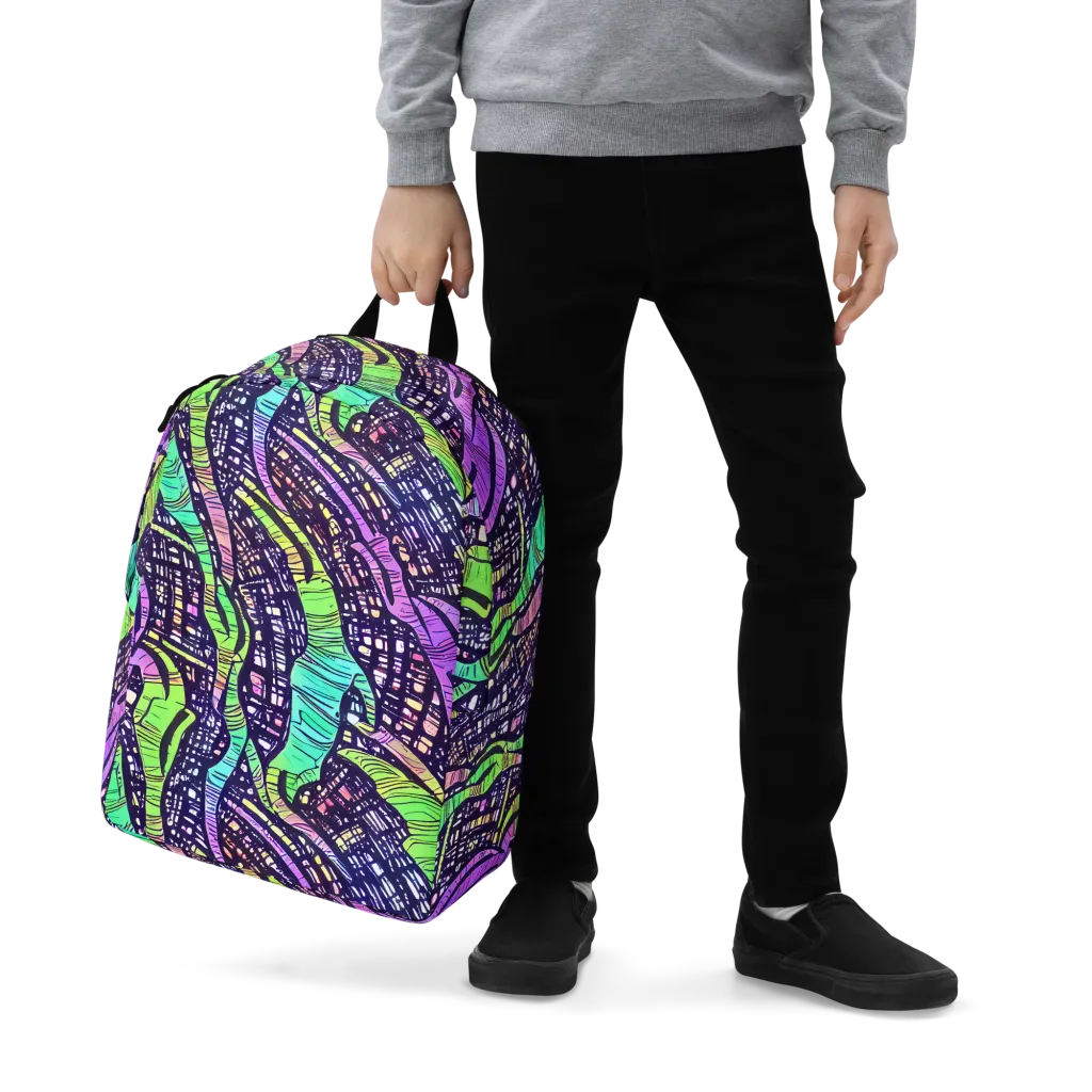 Neon Jungle Grid on Minimalist Backpack — Zoomed-in