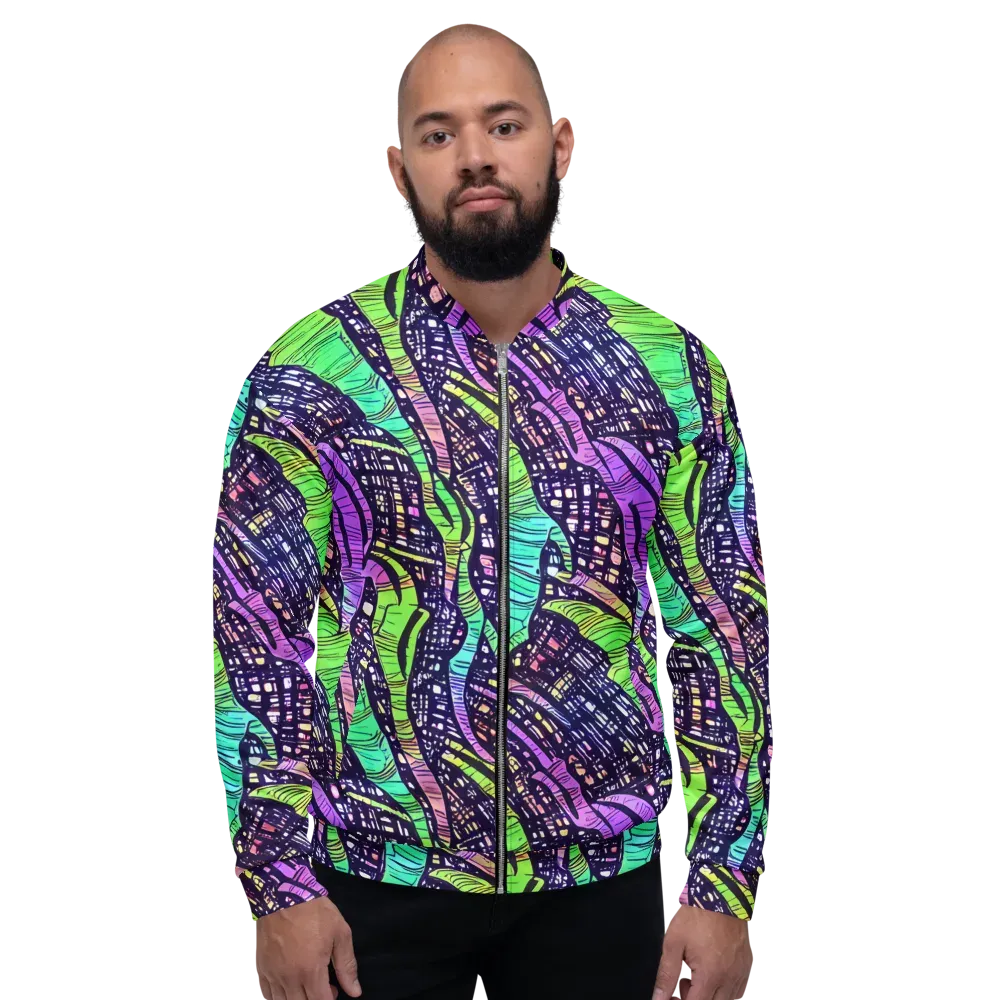 Neon Jungle Grid on Bomber Jacket — Front