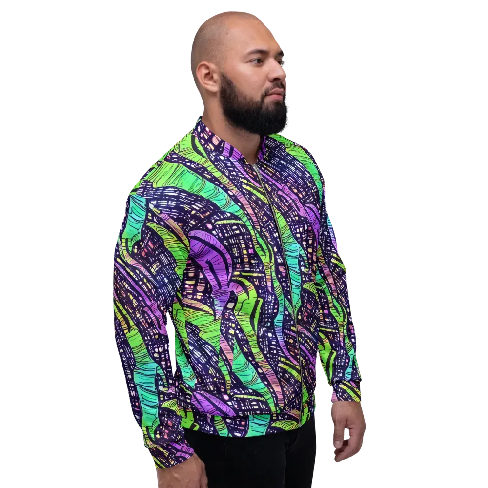 Neon Jungle Grid on Bomber Jacket — Right