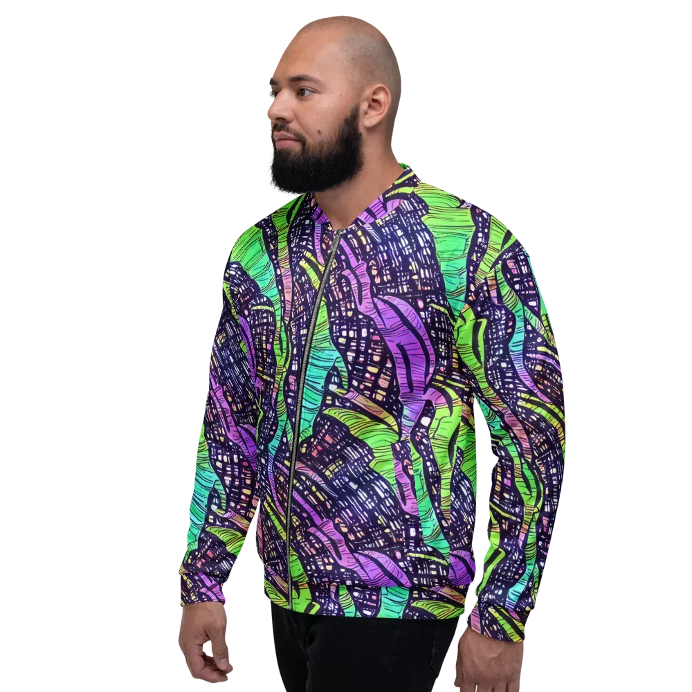 Neon Jungle Grid on Bomber Jacket — Left