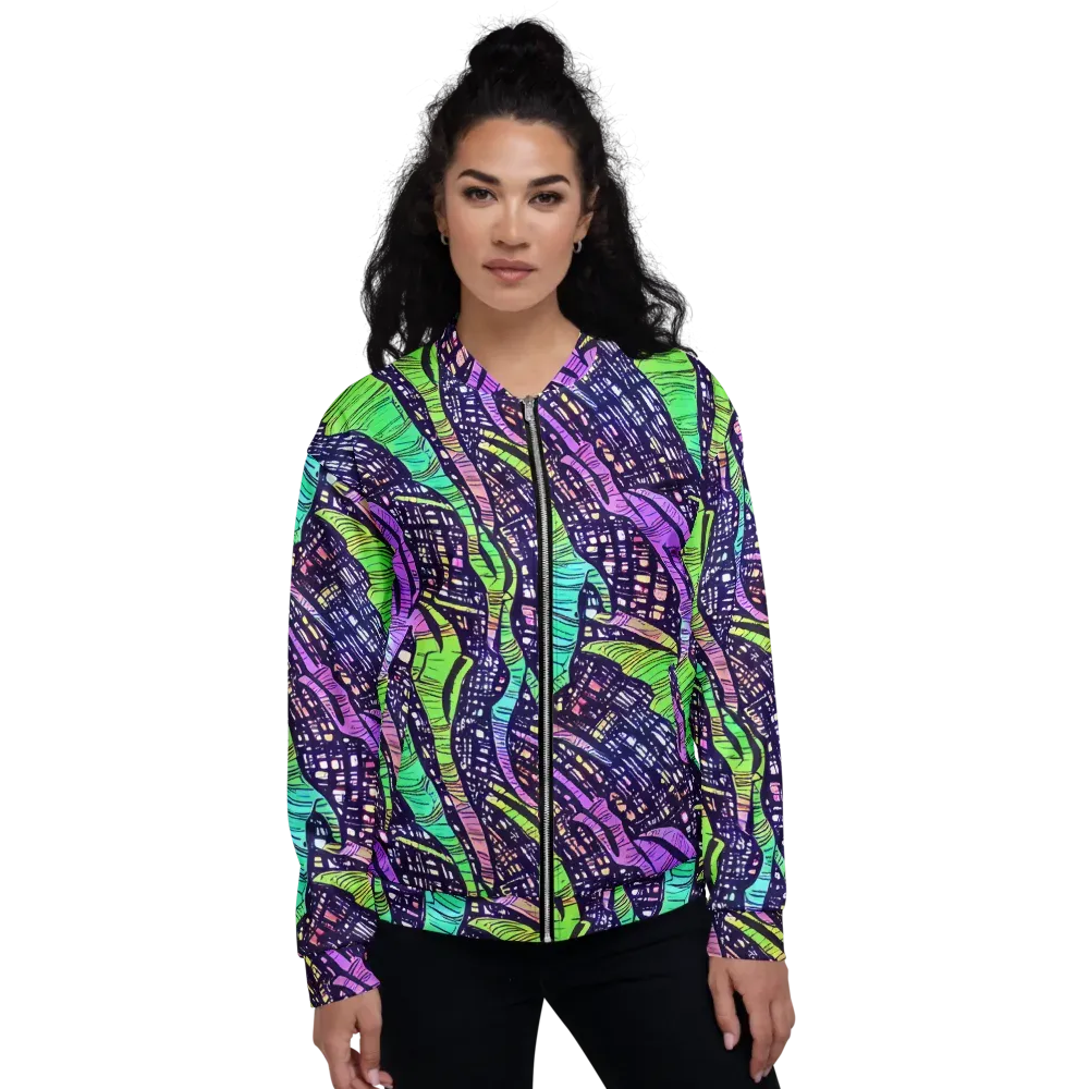 Neon Jungle Grid on Bomber Jacket — Front