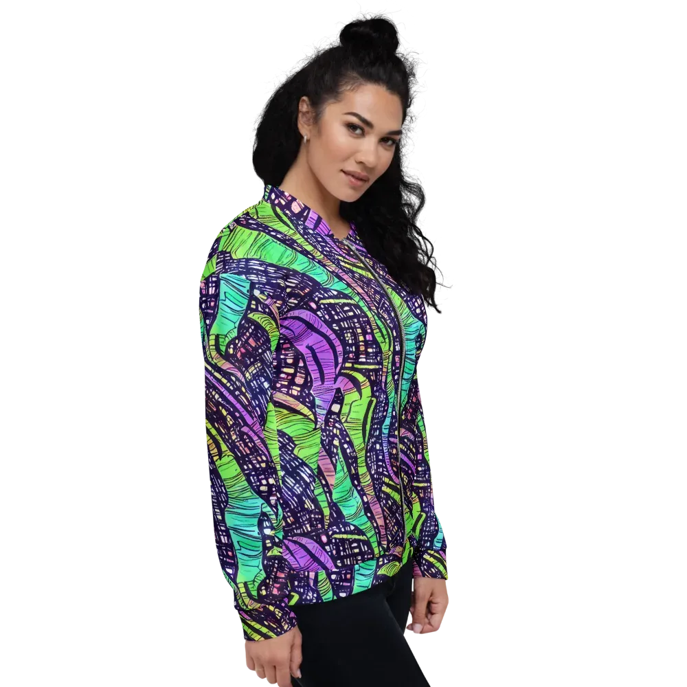 Neon Jungle Grid on Bomber Jacket — Right