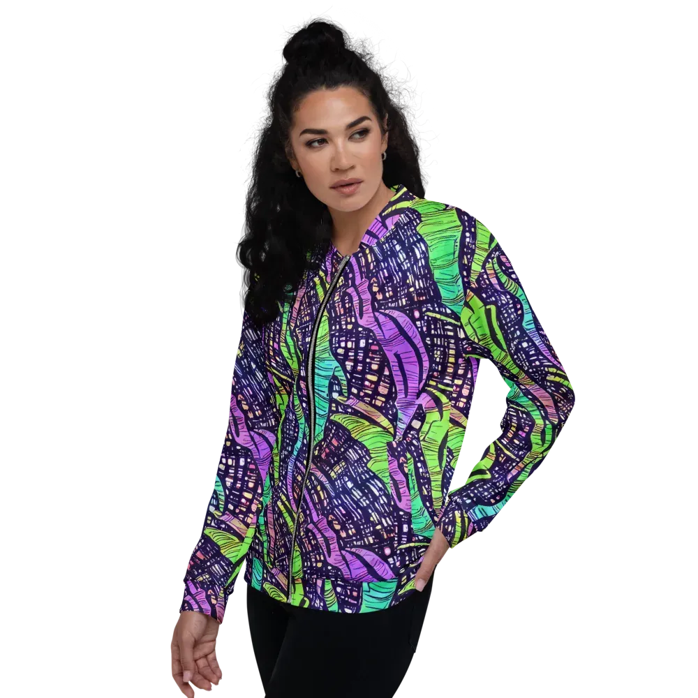 Neon Jungle Grid on Bomber Jacket — Left