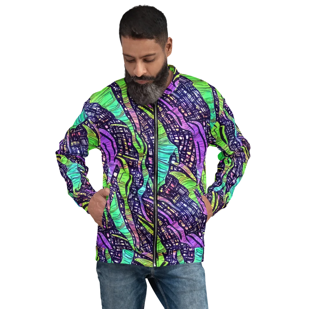 Neon Jungle Grid on Bomber Jacket — Front
