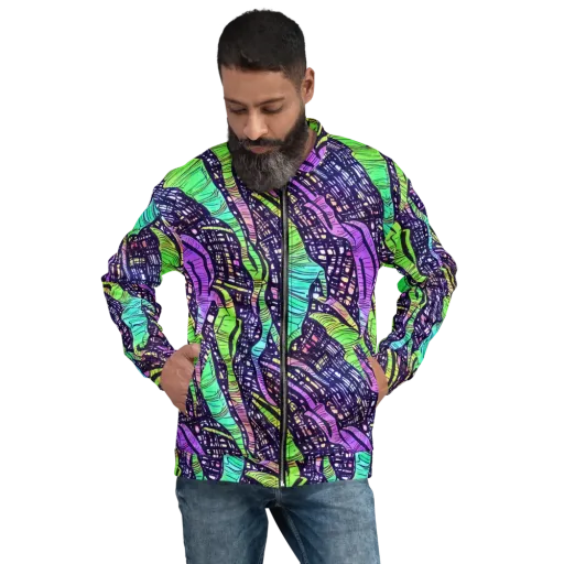 Neon Jungle Grid on a Bomber Jacket