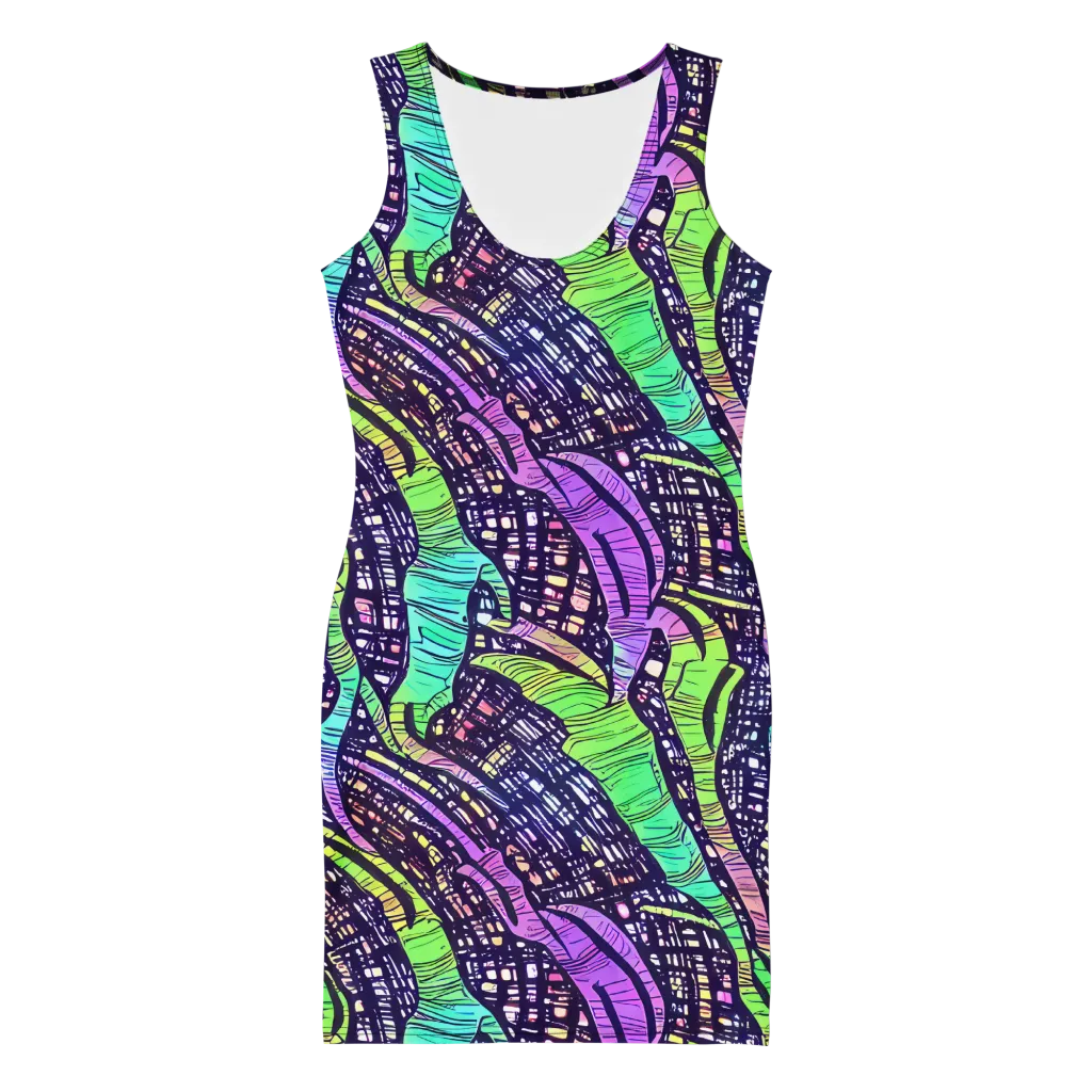 Neon Jungle Grid on Bodycon Dress — Front
