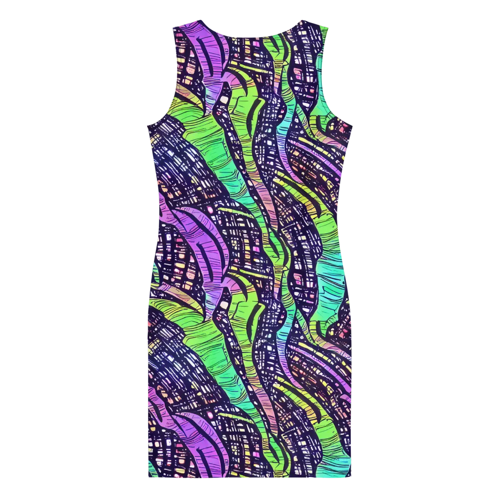 Neon Jungle Grid on Bodycon Dress — Back