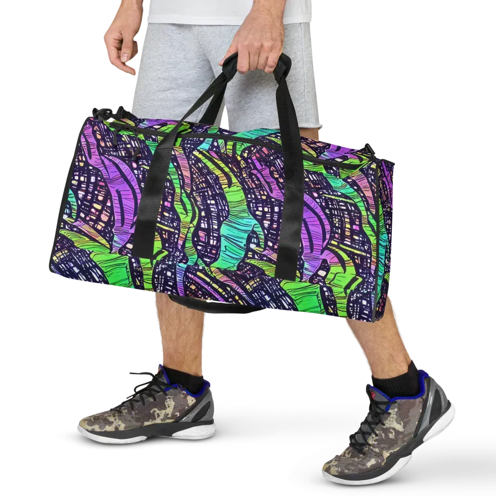 Neon Jungle Grid on Duffle Bag — Front