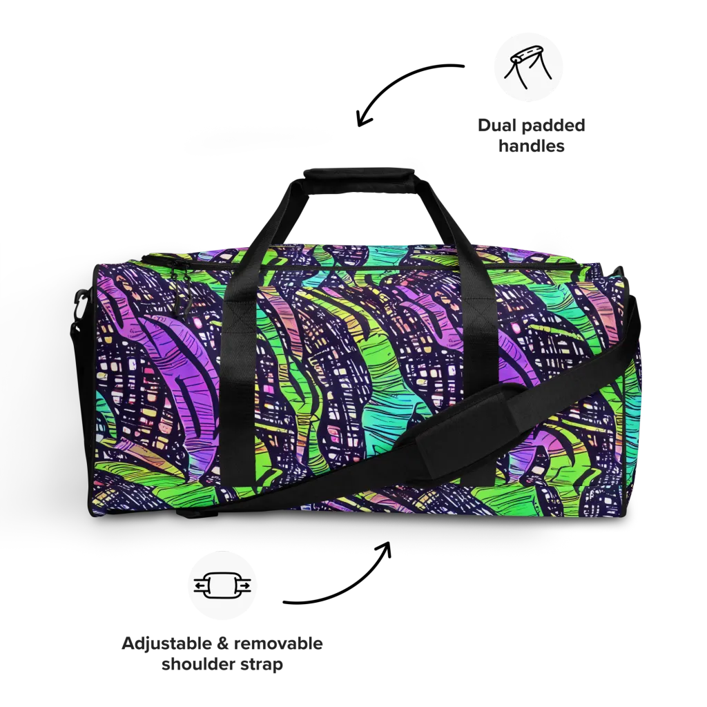 Neon Jungle Grid on Duffle Bag — Front