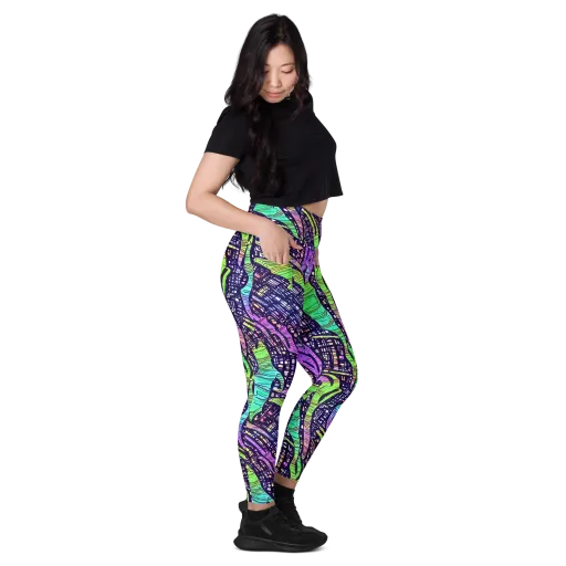 Neon Jungle Grid on a Leggings with Pockets