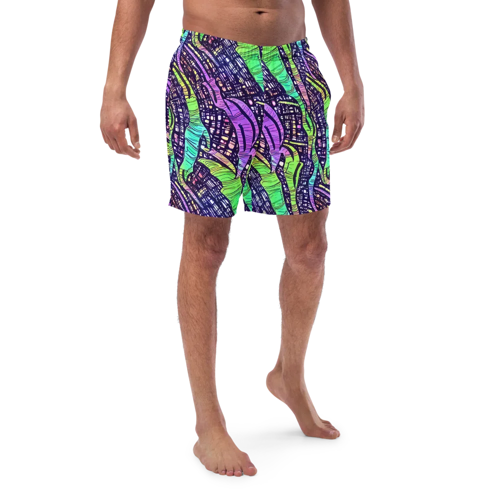 Neon Jungle Grid on Swim Trunks — Front