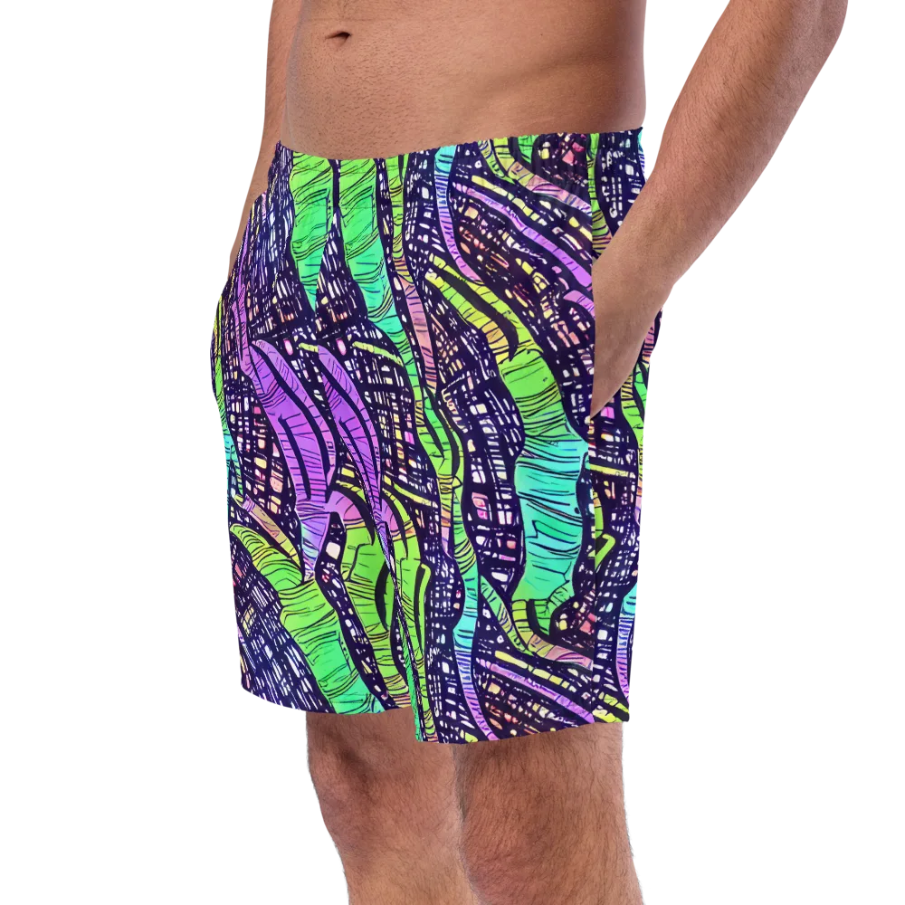 Neon Jungle Grid on Swim Trunks — Left Front