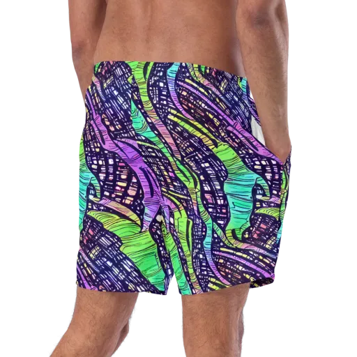 Neon Jungle Grid on a Swim Trunks