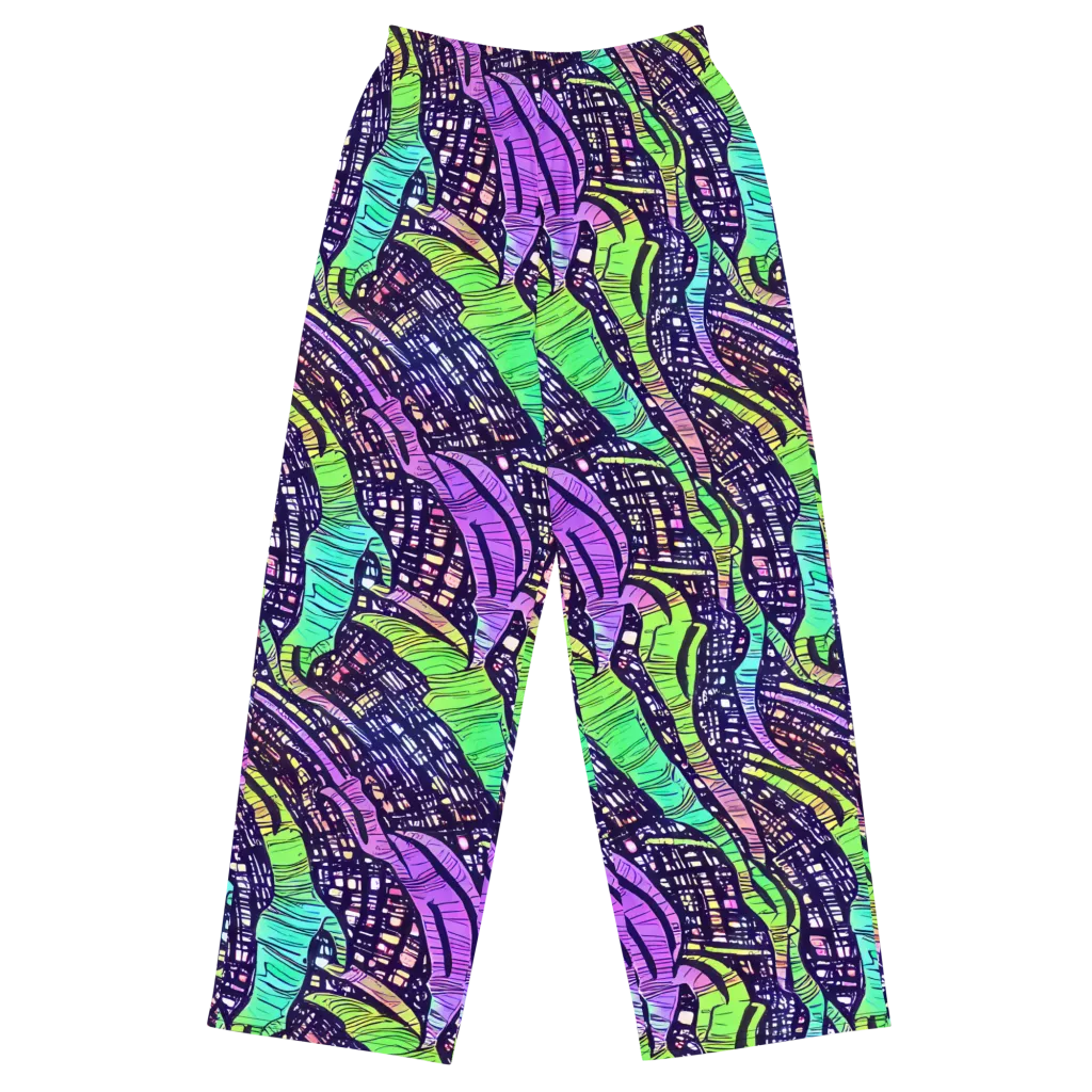 Neon Jungle Grid on Wide-Leg Pants — Front