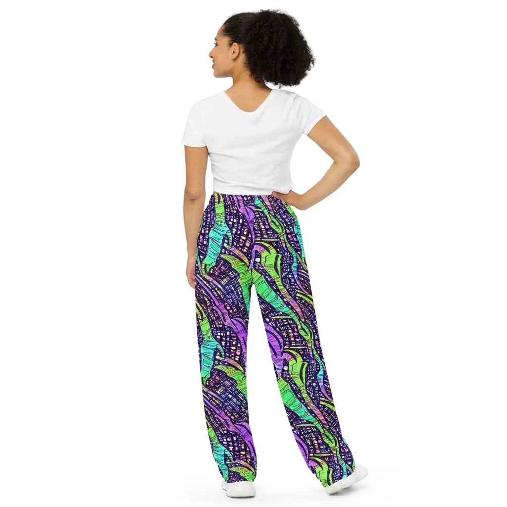 Neon Jungle Grid on Wide-Leg Pants — Back