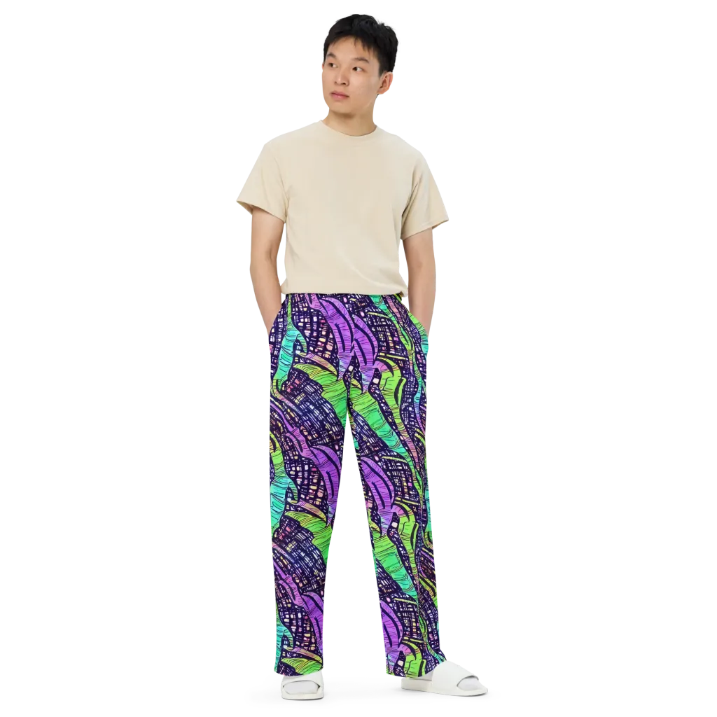 Neon Jungle Grid on Wide-Leg Pants — Front