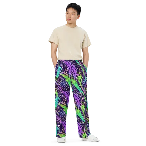 Neon Jungle Grid on a Wide-Leg Pants