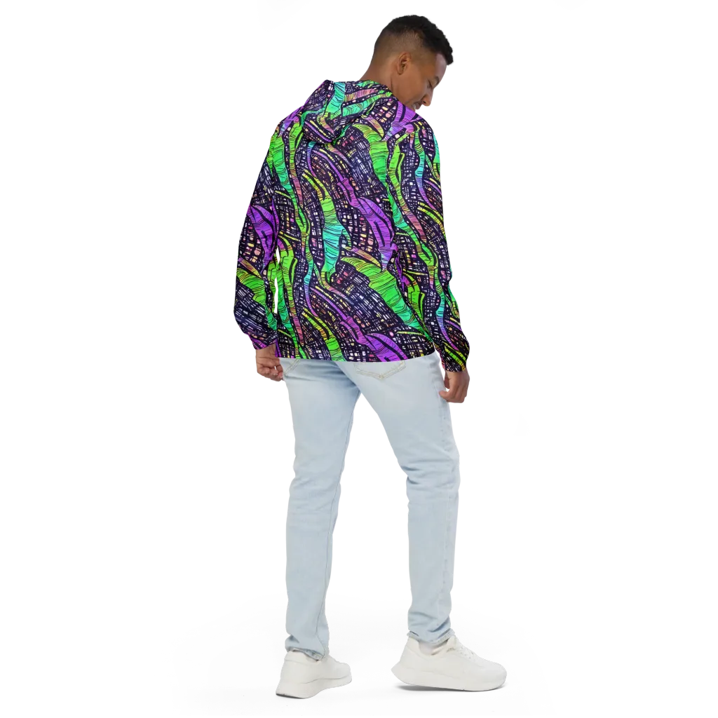 Neon Jungle Grid on Men's Windbreaker — Back