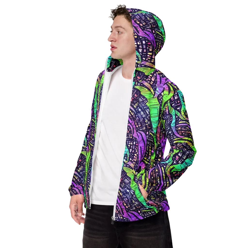 Neon Jungle Grid on Men's Windbreaker — Left Front
