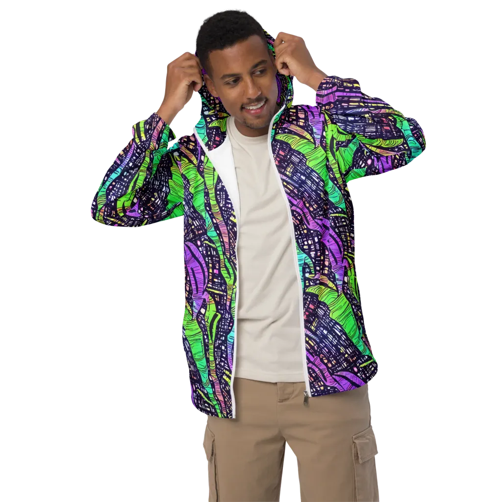 Neon Jungle Grid on Men's Windbreaker — Front