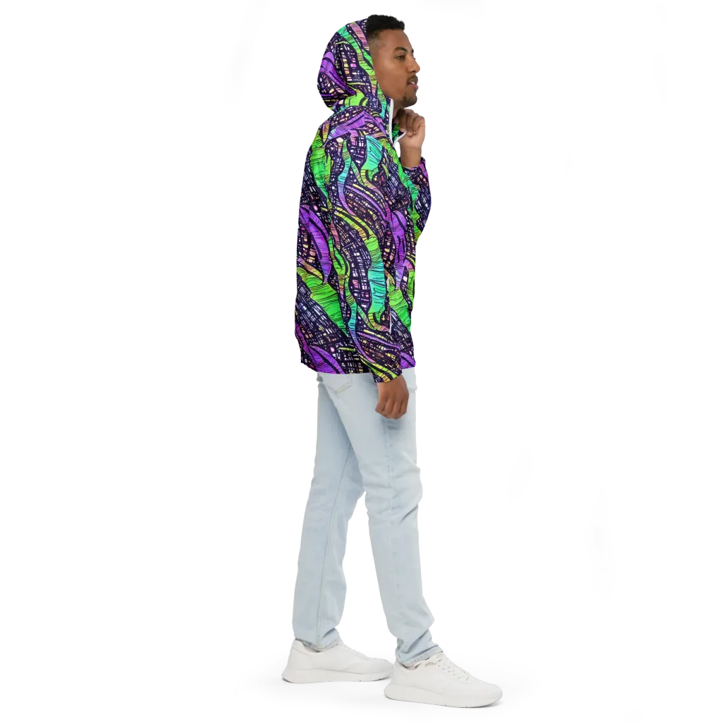 Neon Jungle Grid on Men's Windbreaker — Right