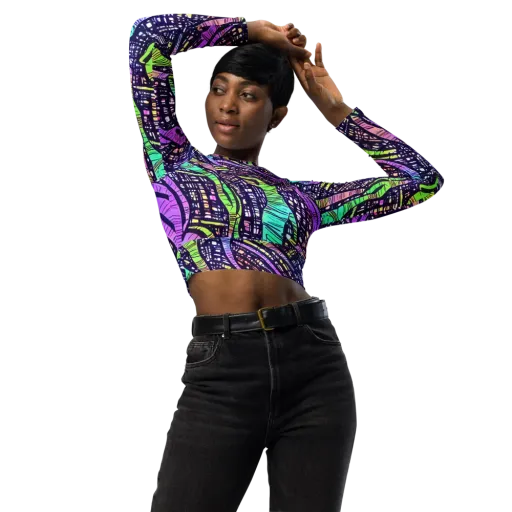 Neon Jungle Grid on a Long Sleeve Crop Top