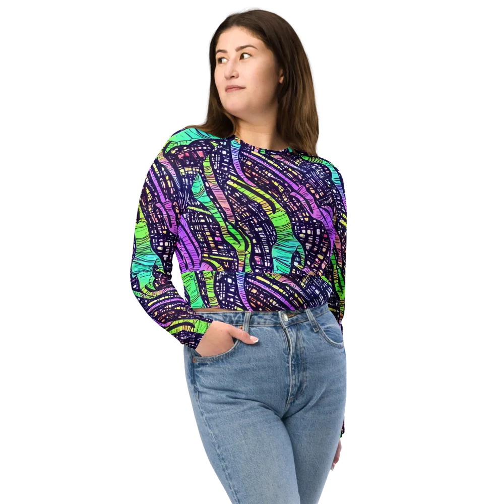 Neon Jungle Grid on Long Sleeve Crop Top — Front