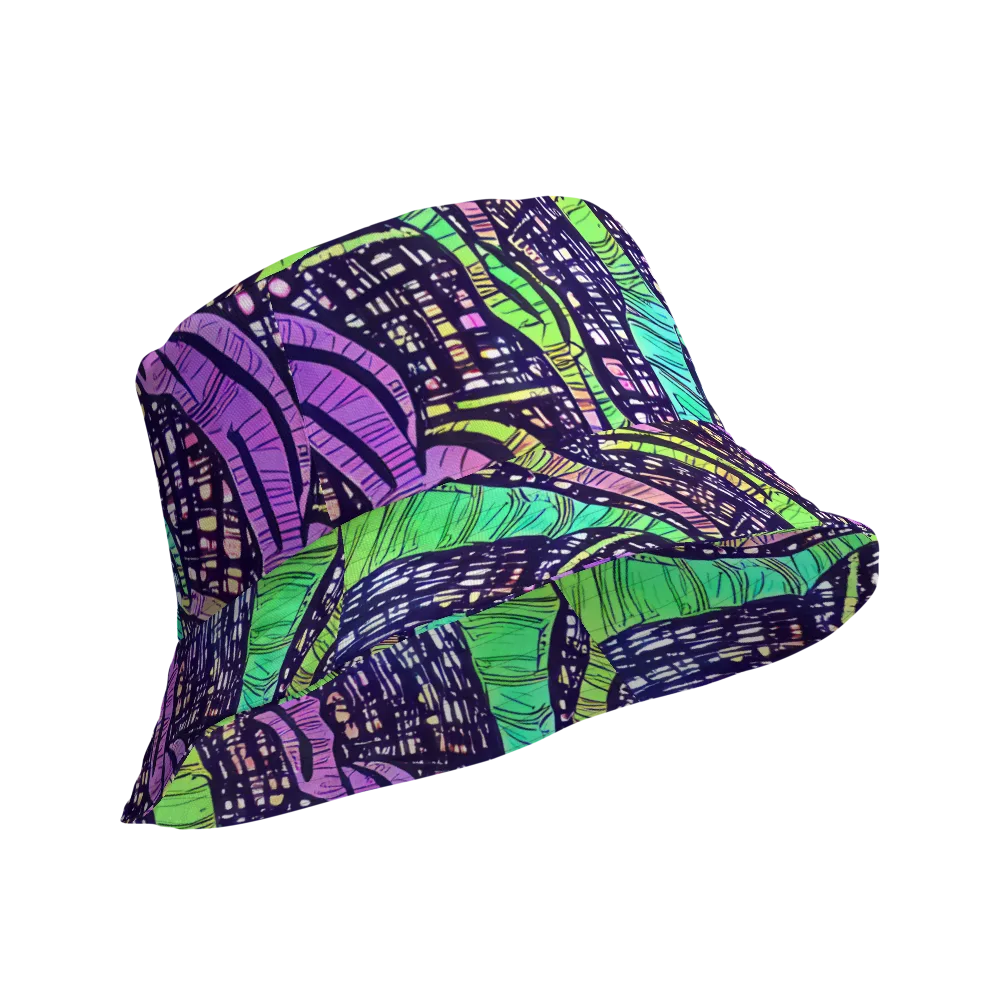 Neon Jungle Grid on Reversible Bucket Hat — Product details Outside