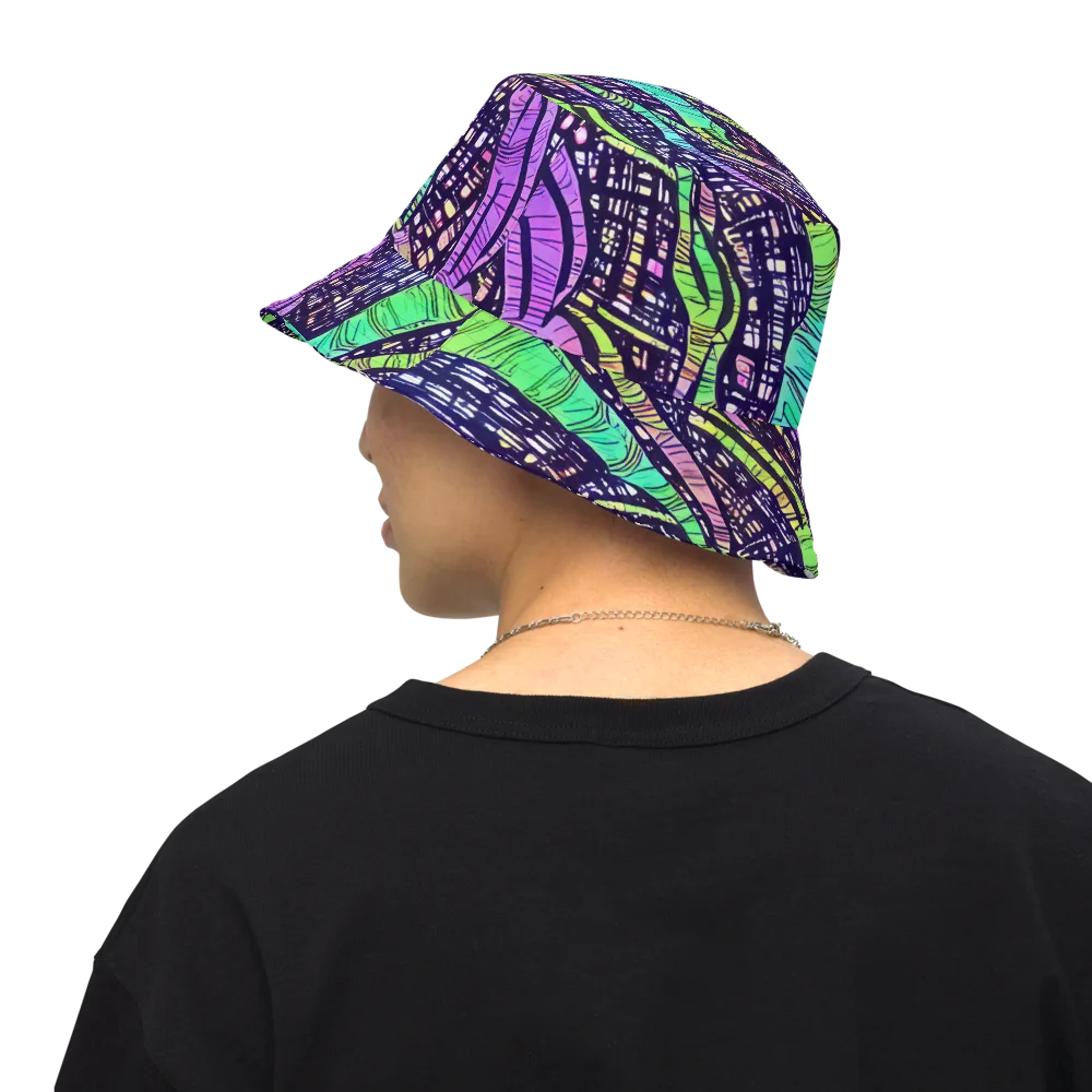 Neon Jungle Grid on Reversible Bucket Hat — Back Inside
