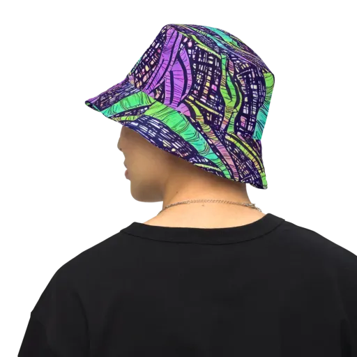Neon Jungle Grid on a Reversible Bucket Hat