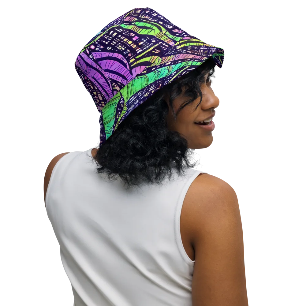 Neon Jungle Grid on Reversible Bucket Hat — Right Outside