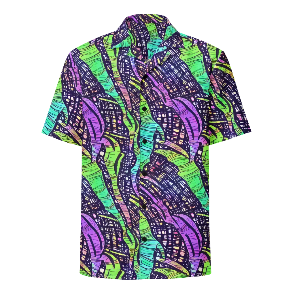 Neon Jungle Grid on Button Shirt — Front