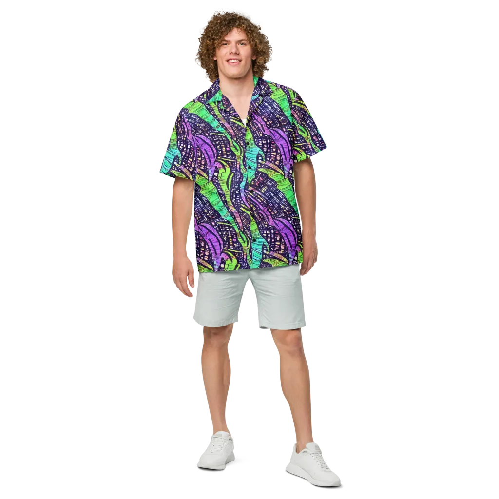 Neon Jungle Grid on Button Shirt — Front