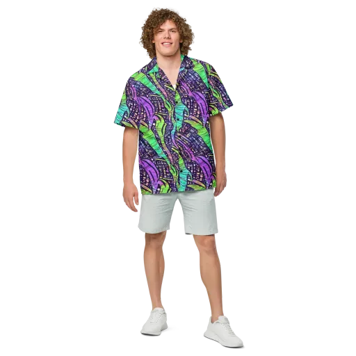 Neon Jungle Grid on a Button Shirt