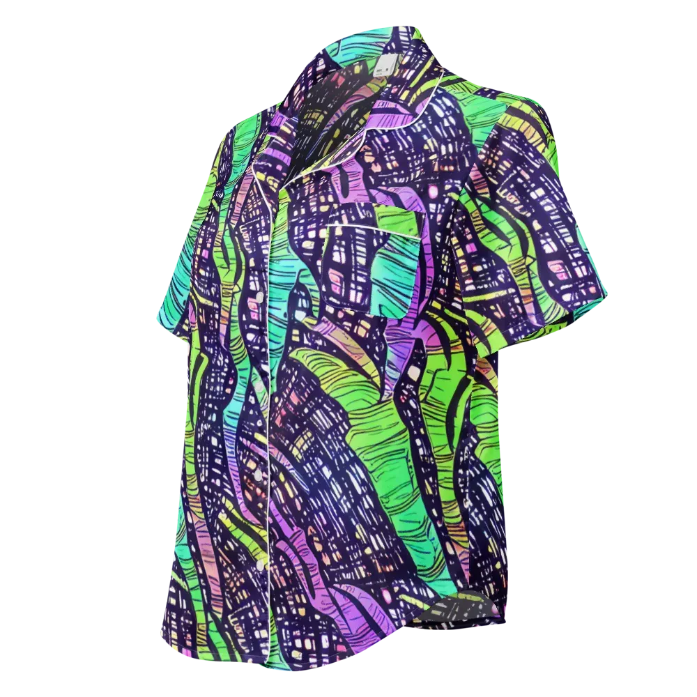 Neon Jungle Grid on Women's Short Sleeve Pajama Top — Left Front
