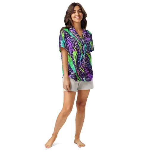 Neon Jungle Grid on a Women's Short Sleeve Pajama Top