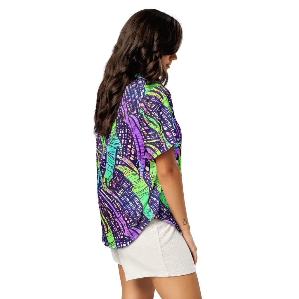 Neon Jungle Grid on Women's Short Sleeve Pajama Top — Right Back
