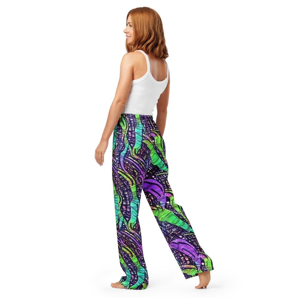 Neon Jungle Grid on Women's Pajama Pants — Back