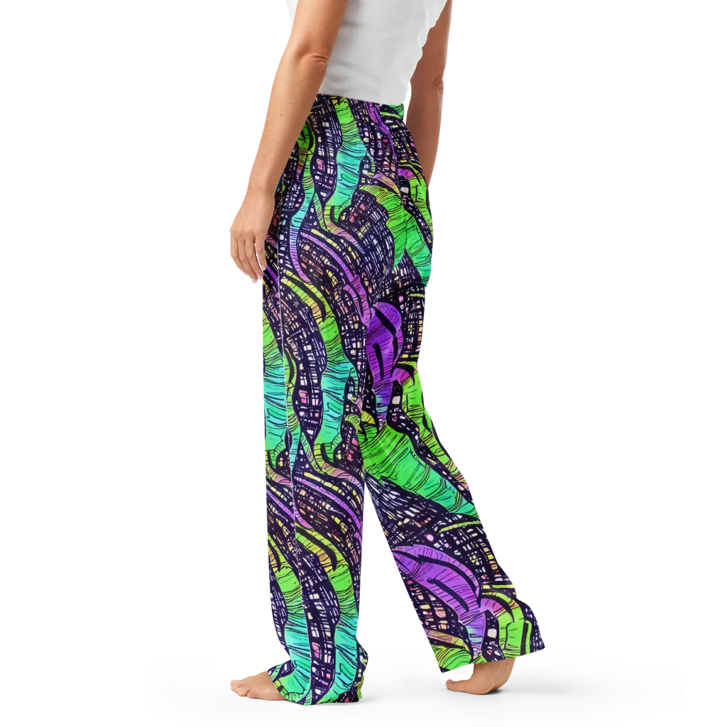 Neon Jungle Grid on Women's Pajama Pants — Left